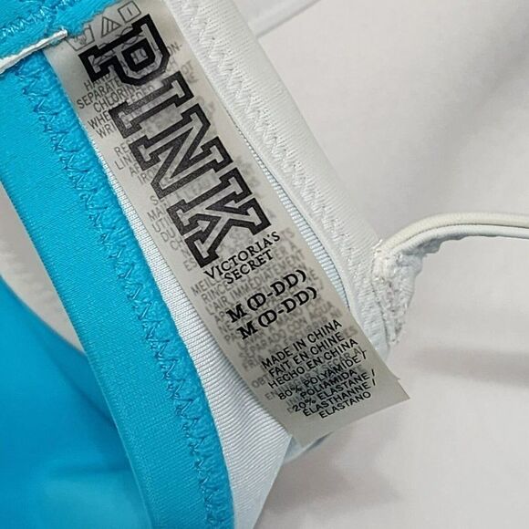 Victoria`s Secret PINK- M (D-DD)Aqua Blue Strappy Front Bikini Top & Bottom - Picture 5 of 9